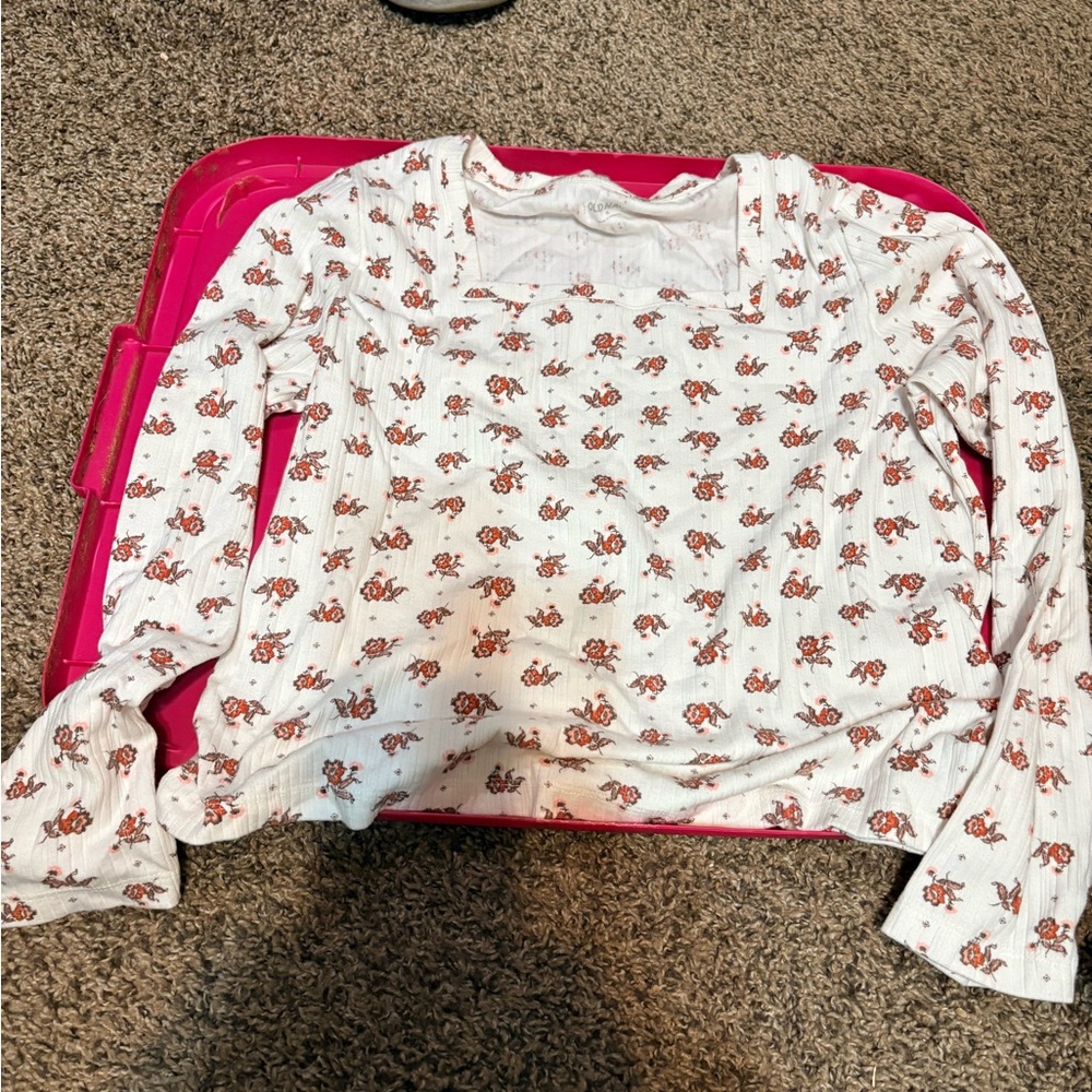Floral Kids Shirt - White with Red Flowers